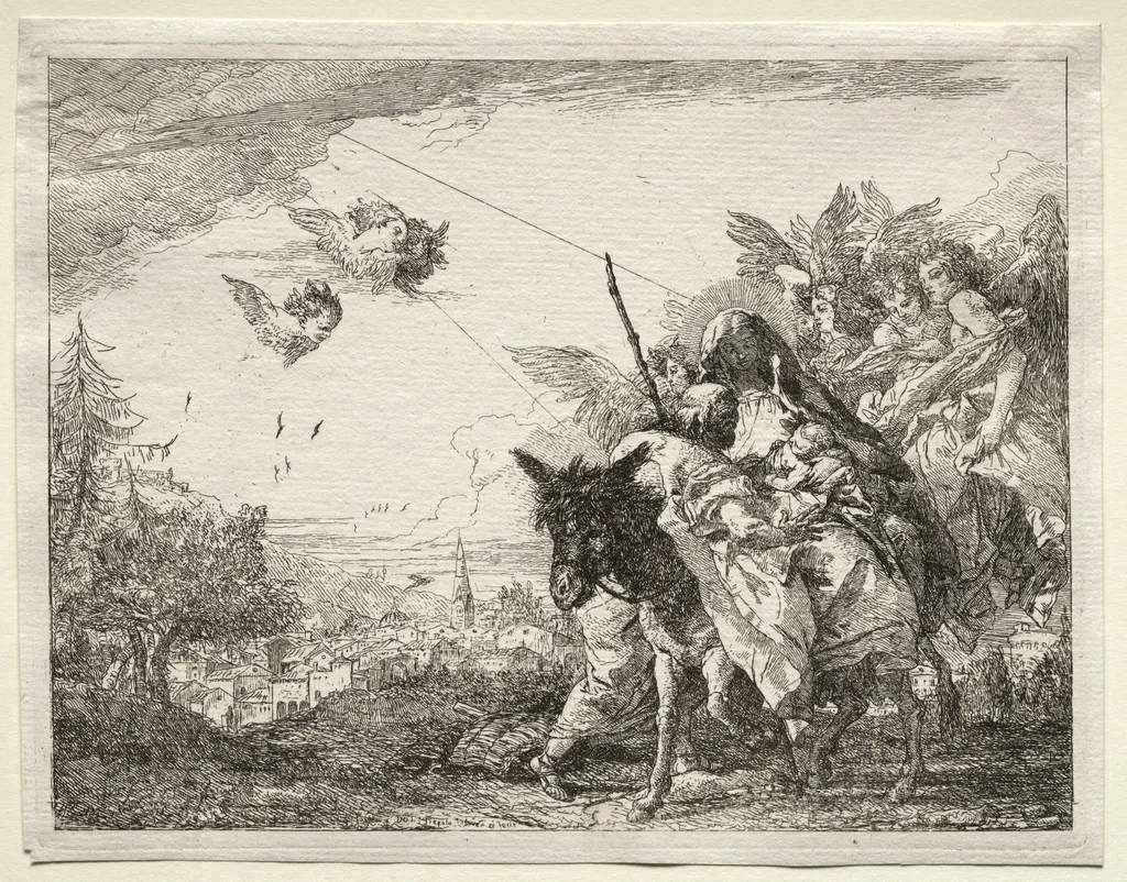 Flight into Egypt: Joseph Pausing to Gaze at the Infant Christ, by Giovanni Domenico Tiepolo, 1752