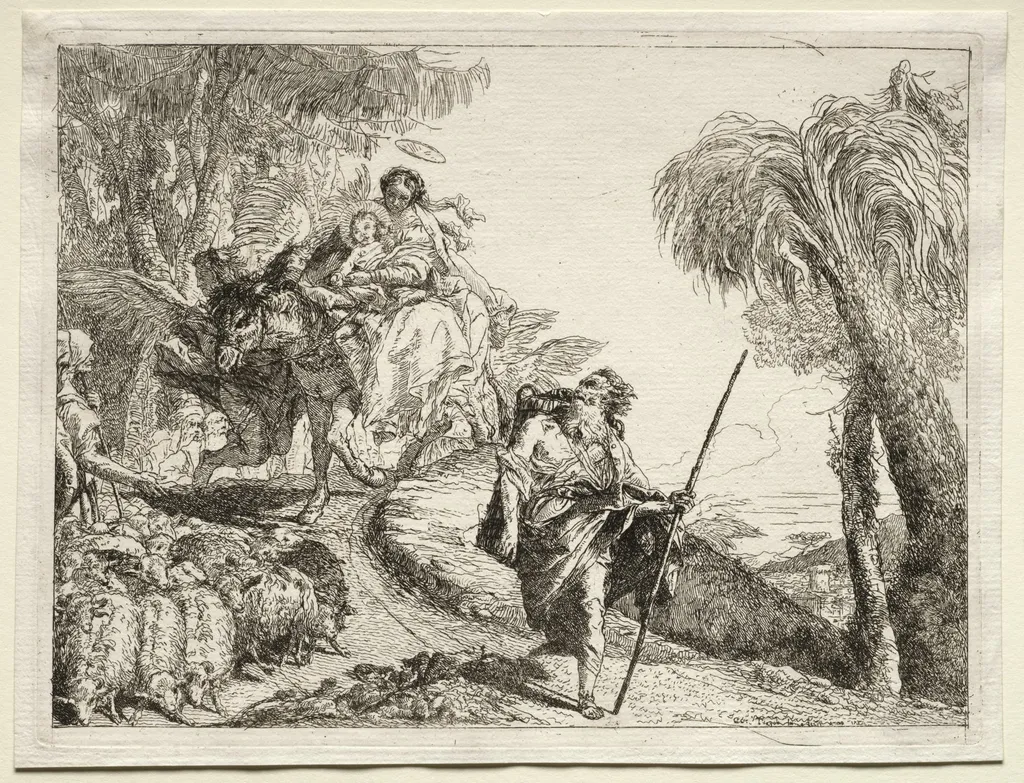 Flight into Egypt: The Holy Family and the Flock of Sheep, by Giovanni Domenico Tiepolo, 1752