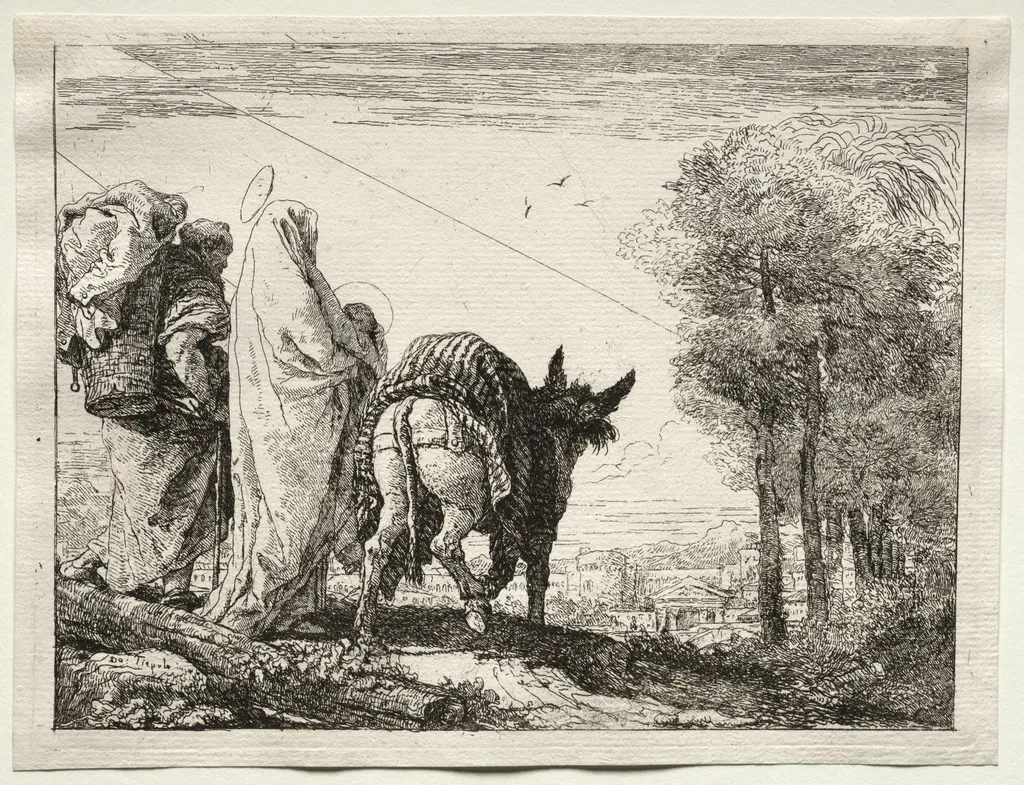 Flight into Egypt: The Holy Family Approaching a Village, by Giovanni Domenico Tiepolo, 1752