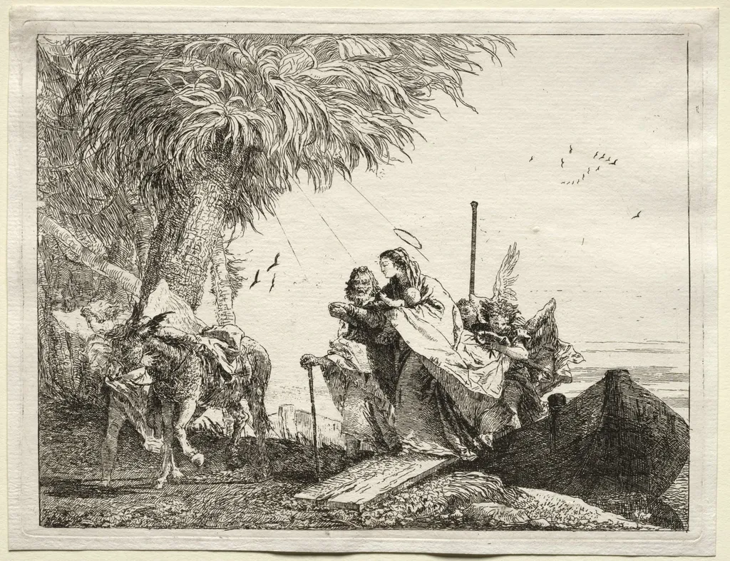 Flight into Egypt: The Holy Family, Disembarking, by Giovanni Domenico Tiepolo, 1752