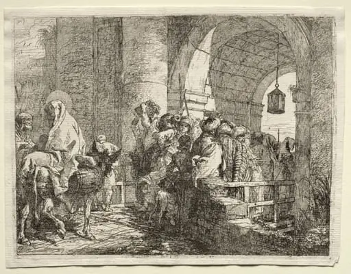 Flight into Egypt:  The Holy Family Passing under an Arch, by Giovanni Domenico Tiepolo
