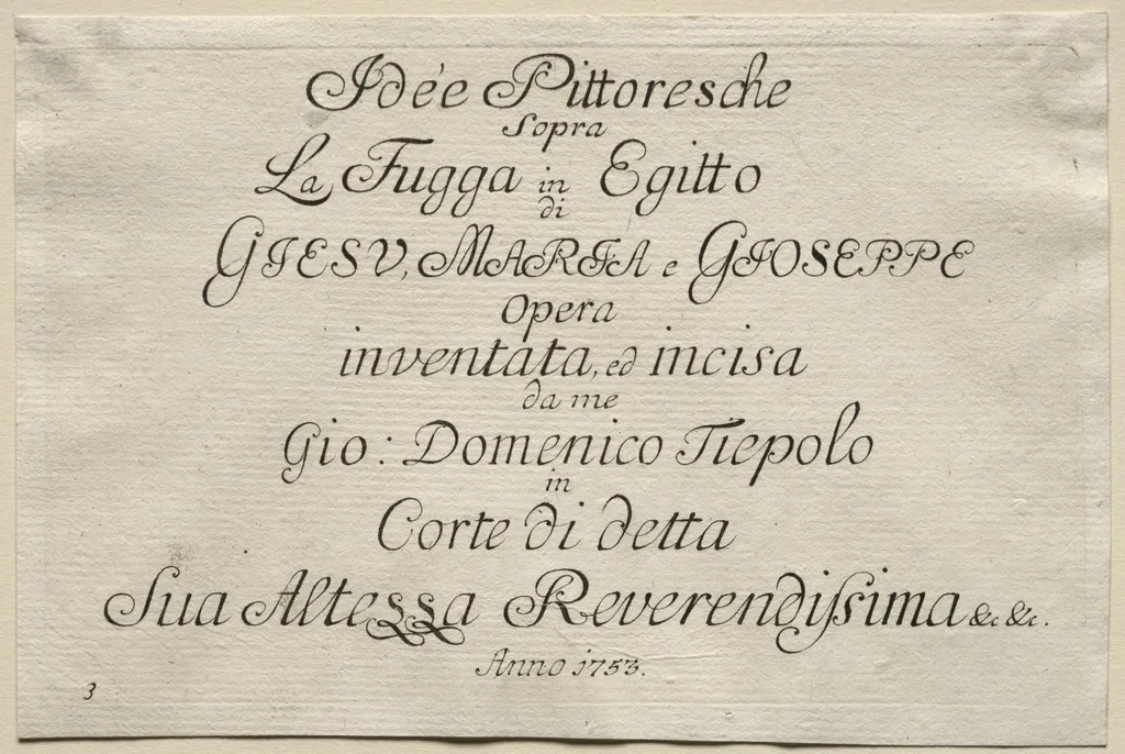 Flight into Egypt: Title Page, by Giovanni Domenico Tiepolo, 1752