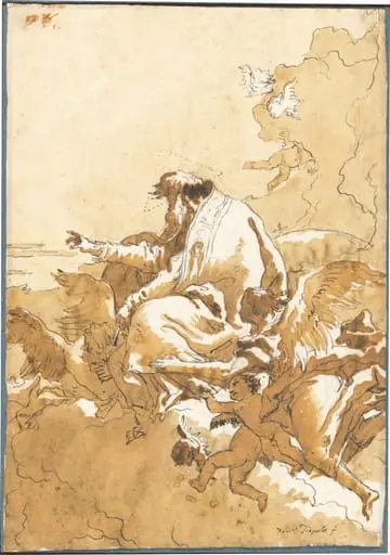God the Father Seated in Clouds Surrounded by Angels and Putti, by Giovanni Domenico Tiepolo