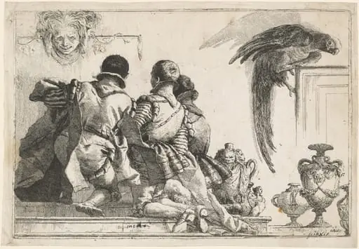 Kneeling Pages, a Mask, and a Parrot, by Giovanni Domenico Tiepolo