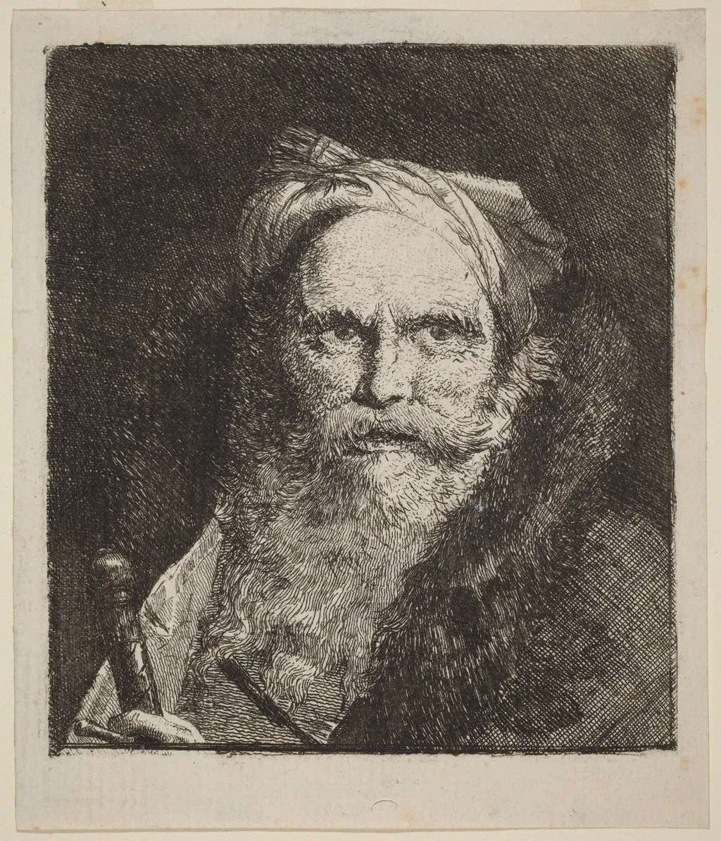 Old Man with a Sword, by Giovanni Domenico Tiepolo, ink, 1762