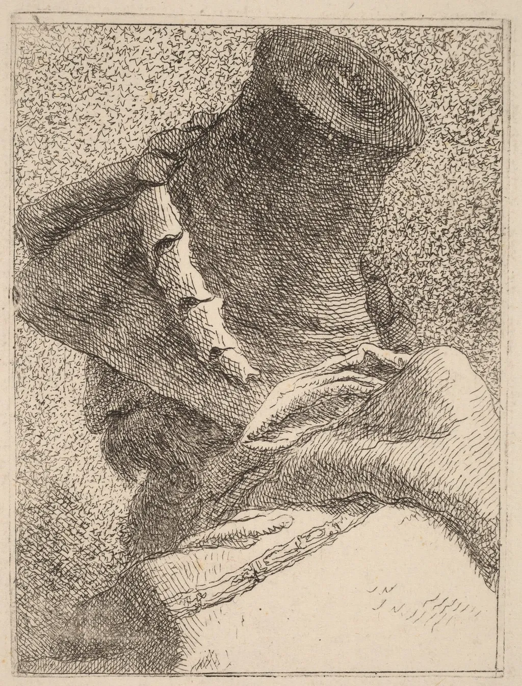 Profile of an Old Man with a Hat, by Giovanni Domenico Tiepolo, ink, 1770
