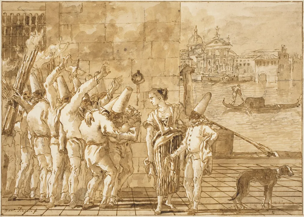 Punchinello's Farewell to Venice, by Giovanni Domenico Tiepolo, ink, 1800