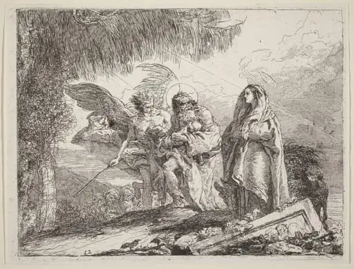 The Flight, Holy Family Walking with Angel, by Giovanni Domenico Tiepolo