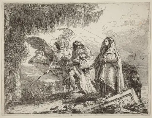 The Flight, Holy Family Walking with Angel, by Giovanni Domenico Tiepolo
