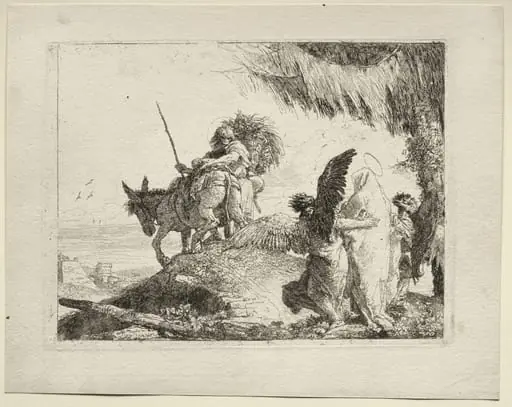 The Flight into Egypt: The Flight with the Madonna at Right Supported by Angels, by Giovanni Domenico Tiepolo