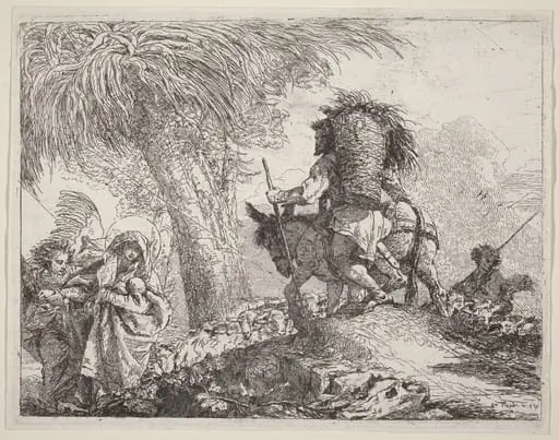 The Flight, Joseph at Right and Mary and Angel at Left, by Giovanni Domenico Tiepolo