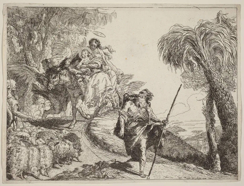 The Flight with Joseph in the Foreground, by Giovanni Domenico Tiepolo, ink, 1753