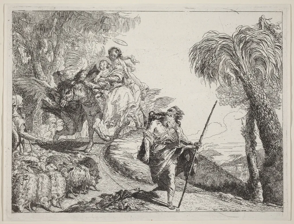 The Flight with Joseph in the Foreground, by Giovanni Domenico Tiepolo, ink, 1753