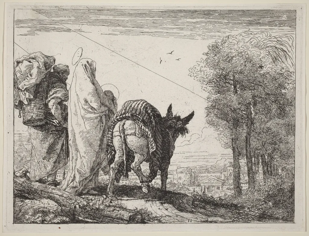 The Flight with the Holy Family at the Left, by Giovanni Domenico Tiepolo, ink, 1753