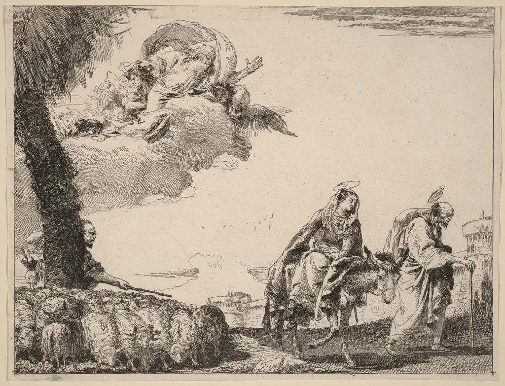 The Flight with the Holy Family at the Right, by Giovanni Domenico Tiepolo, ink, 1753
