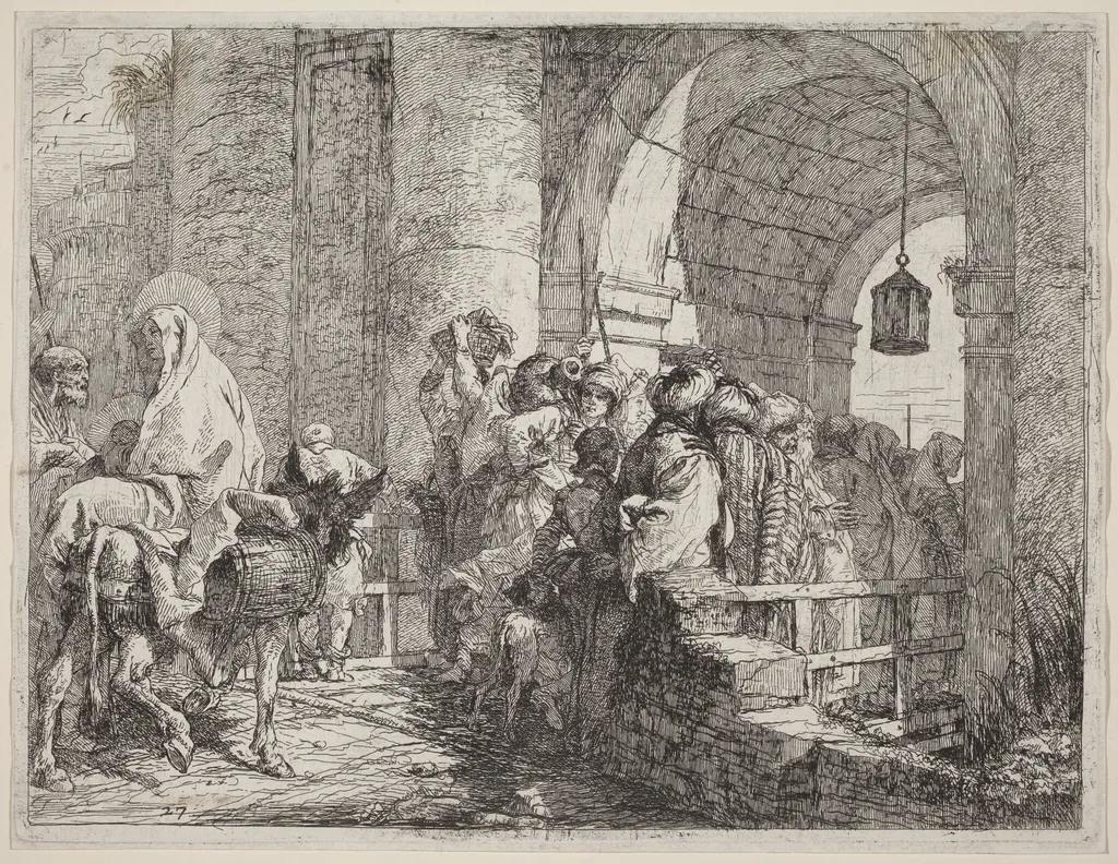 The Holy Family Arriving at a City Gate, by Giovanni Domenico Tiepolo, ink, 1753