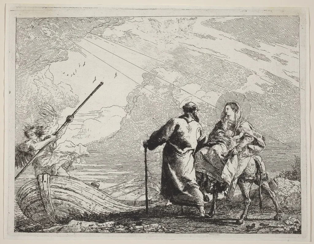 The Holy Family at the Bank of the River, by Giovanni Domenico Tiepolo, ink, 1753