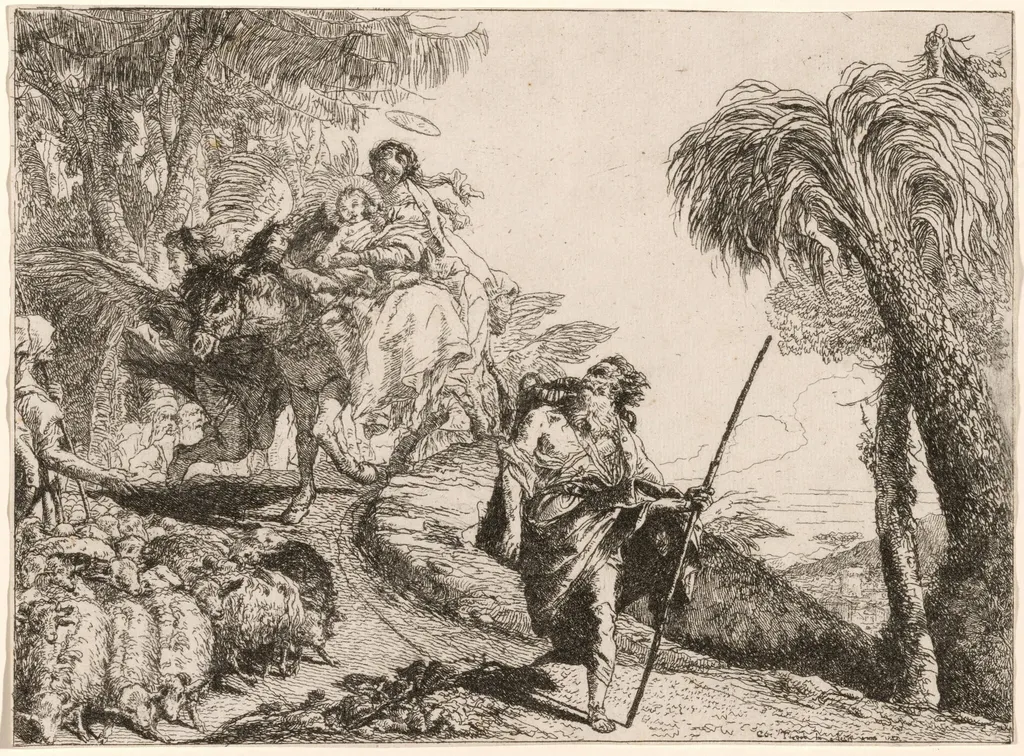 The Holy Family Descending a Path near Shepherds, by Giovanni Domenico Tiepolo, ink, 1752