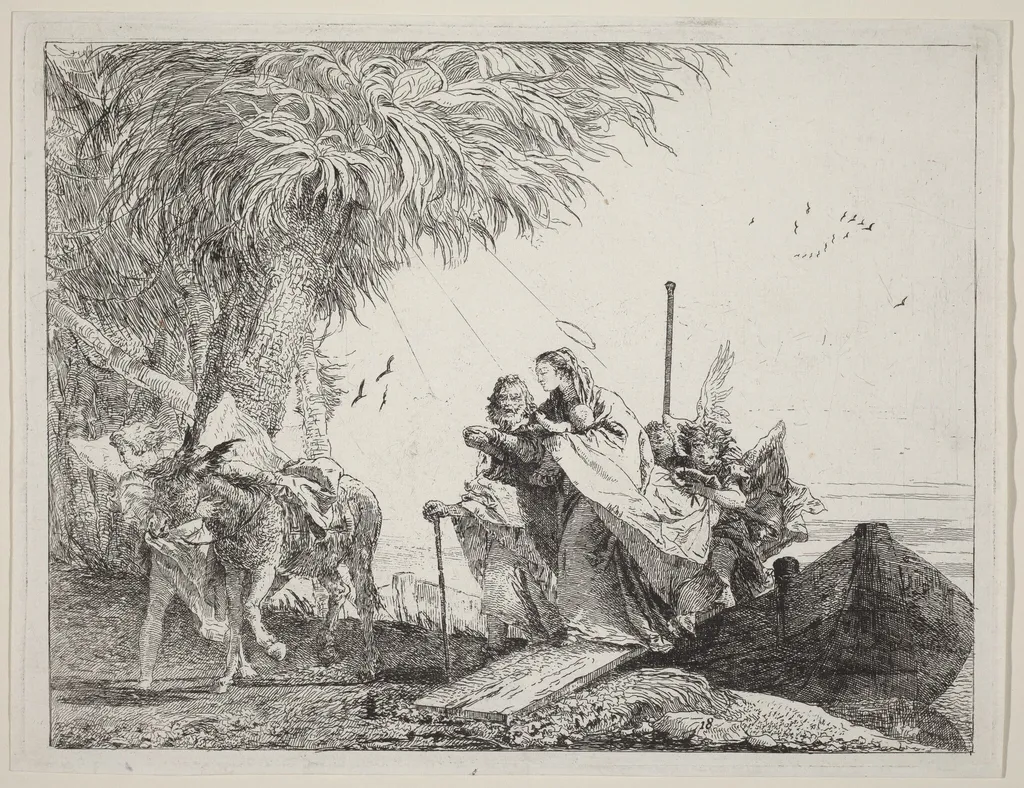 The Holy Family Disembarking, by Giovanni Domenico Tiepolo, ink, 1753