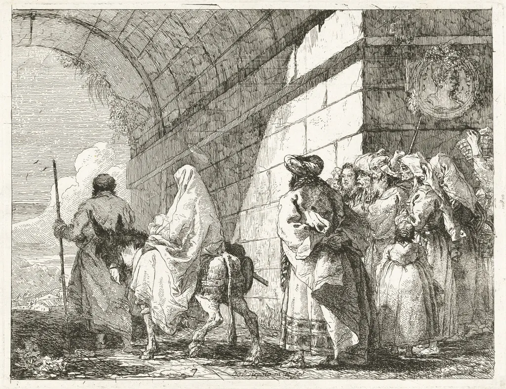 The Holy Family Passes under a City Arch, by Giovanni Domenico Tiepolo, ink, 1753