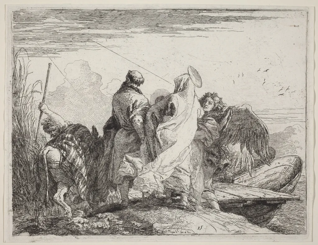 The Holy Family Preparing to Embark, by Giovanni Domenico Tiepolo, ink, 1753