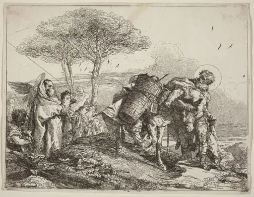 The Madonna and Child at Left, with a File of Angels, by Giovanni Domenico Tiepolo