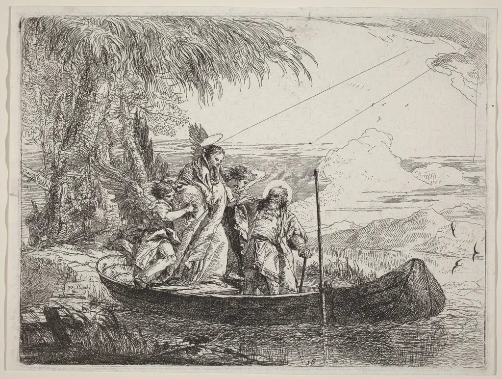 The Madonna, Child, and Angels Entering the Boat, by Giovanni Domenico Tiepolo, ink, 1753
