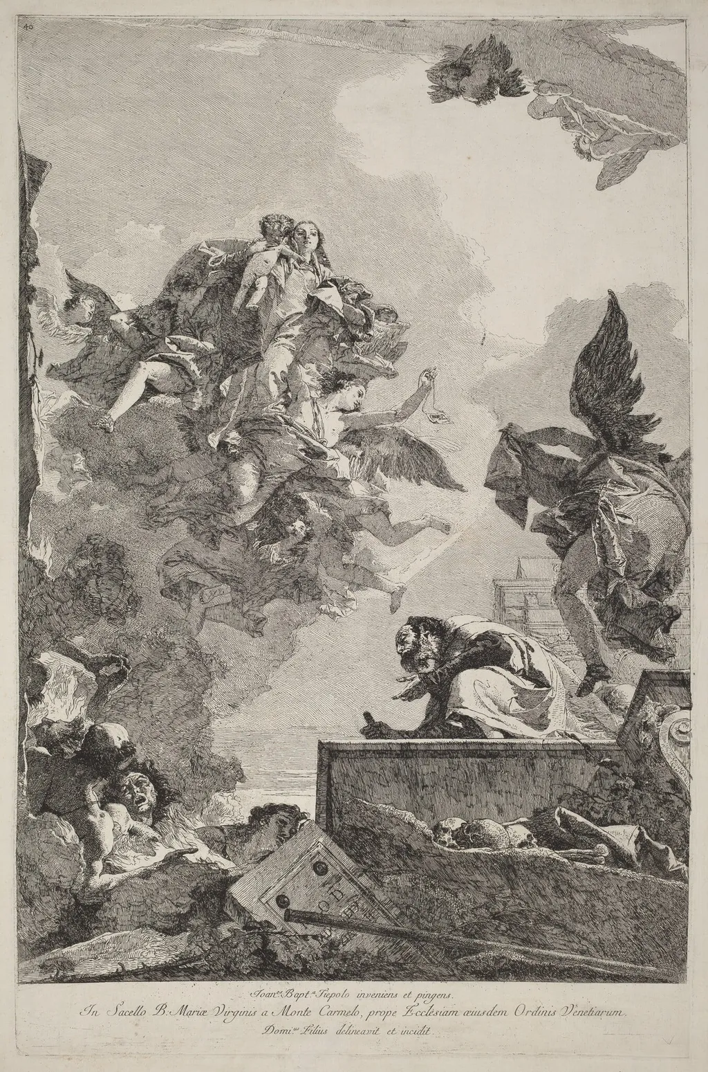 The Madonna del Carmelo Appearing to Saint Simon Stock, by Giovanni Domenico Tiepolo, ink, 1759