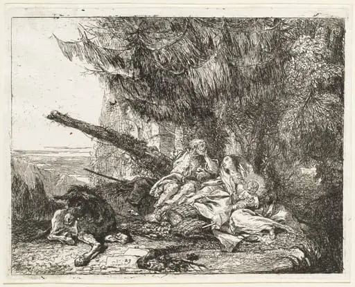 The Rest on the Flight, with Holy Family under a Tree, by Giovanni Domenico Tiepolo
