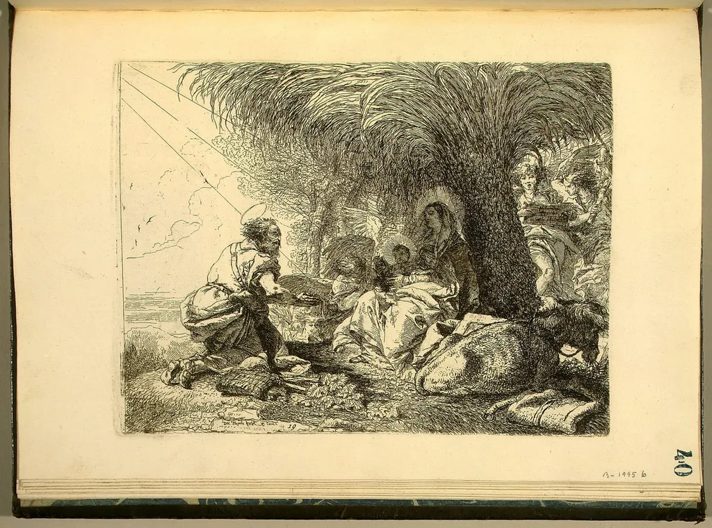 The Rest on the Flight with Joseph in Adoration, by Giovanni Domenico Tiepolo, ink, 1752