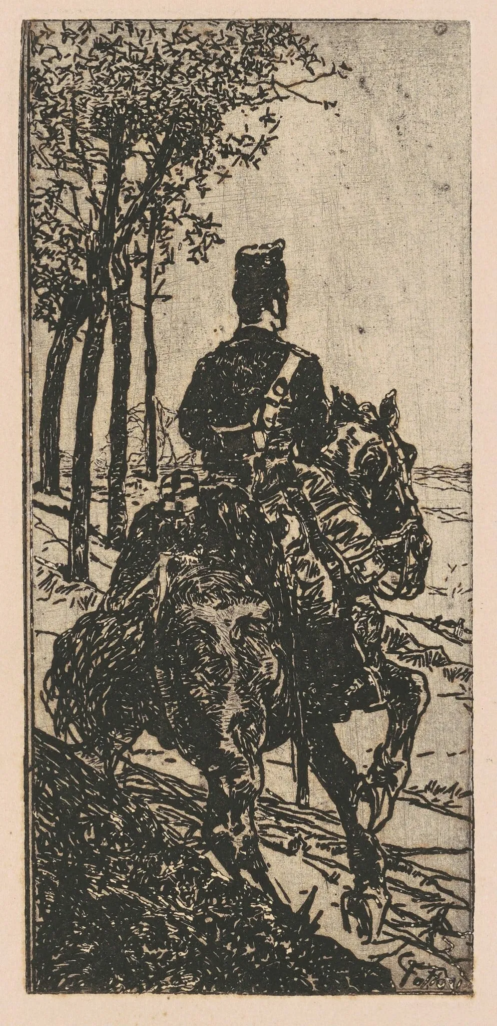 Artillery Soldier on Horseback (Soldato di artiglieria a cavallo), by Giovanni Fattori, ink