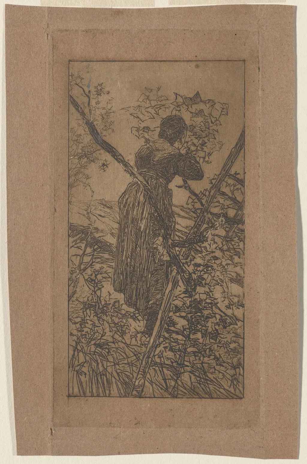 Gathering Leaves (Raccoglitrice di foglie), by Giovanni Fattori, ink, 1887