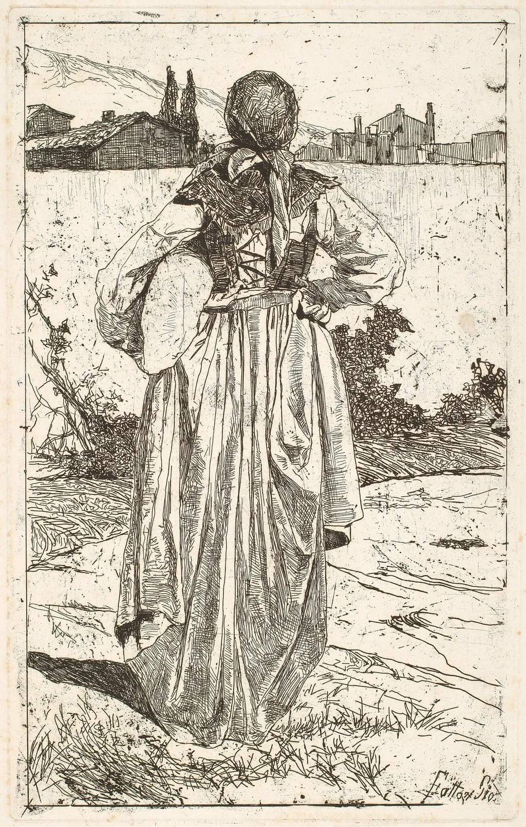 Woman of the Gabbro (Donna al gabbro), by Giovanni Fattori, ink, 1886