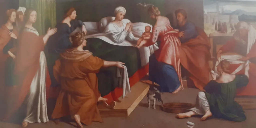 Nascita della Vergine, by Giovanni Francesco Caroto, oil, 1527