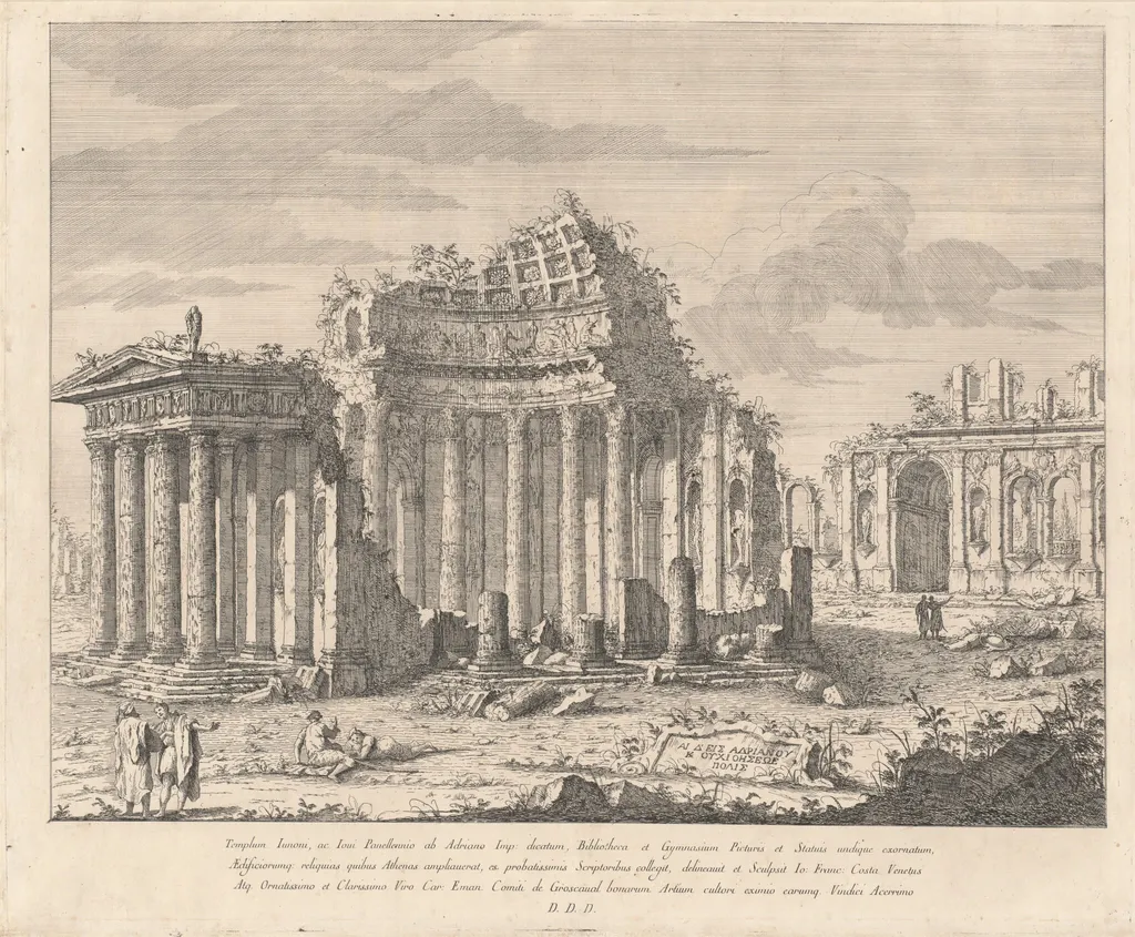 Templum Iunoni, ac Iovi Pavellennio (The Temple of Juno and Jupiter), by Giovanni Francesco Costa, ink, 1748