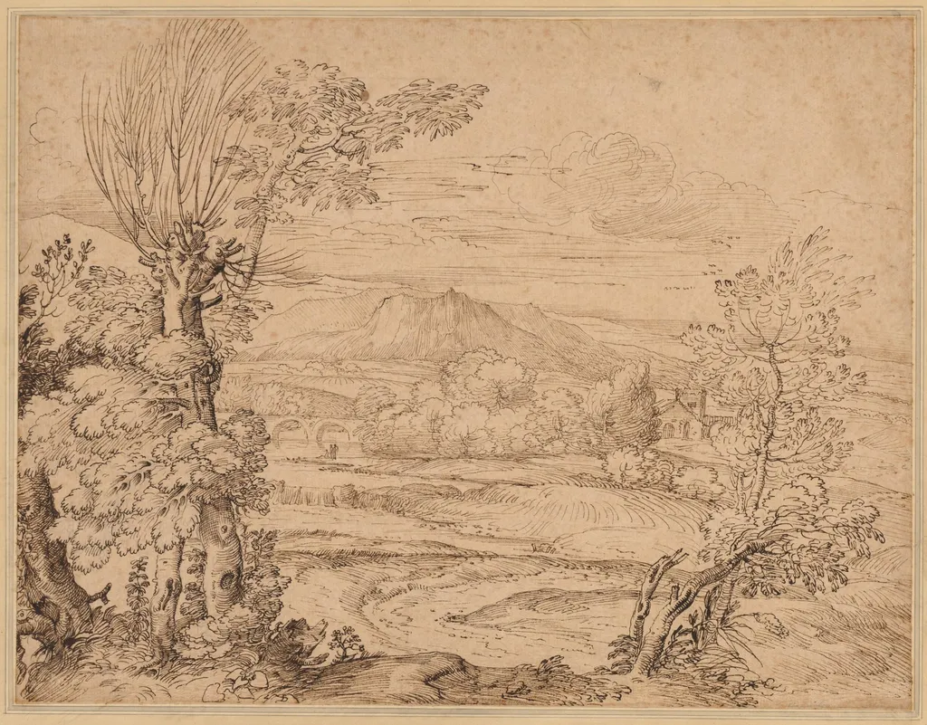 Landscape with a River and Aqueduct, by Giovanni Francesco Grimaldi, 1604