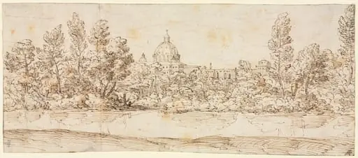 River Landscape with View of St. Peter's Basilica, by Giovanni Francesco Grimaldi