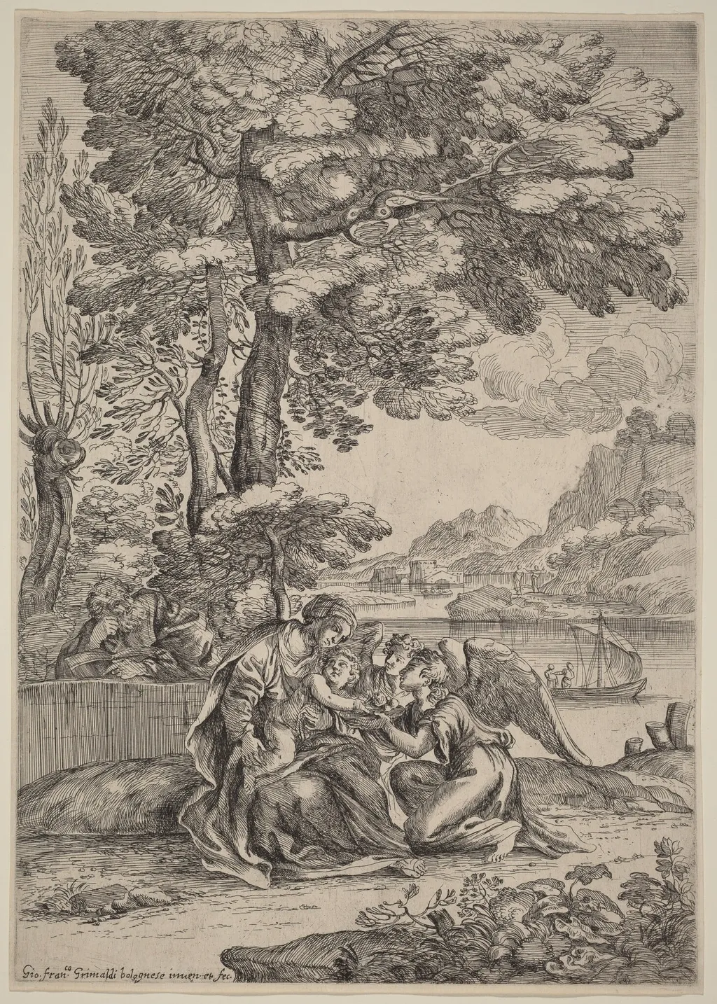 The Rest on the Flight into Egypt, by Giovanni Francesco Grimaldi, ink, 1643