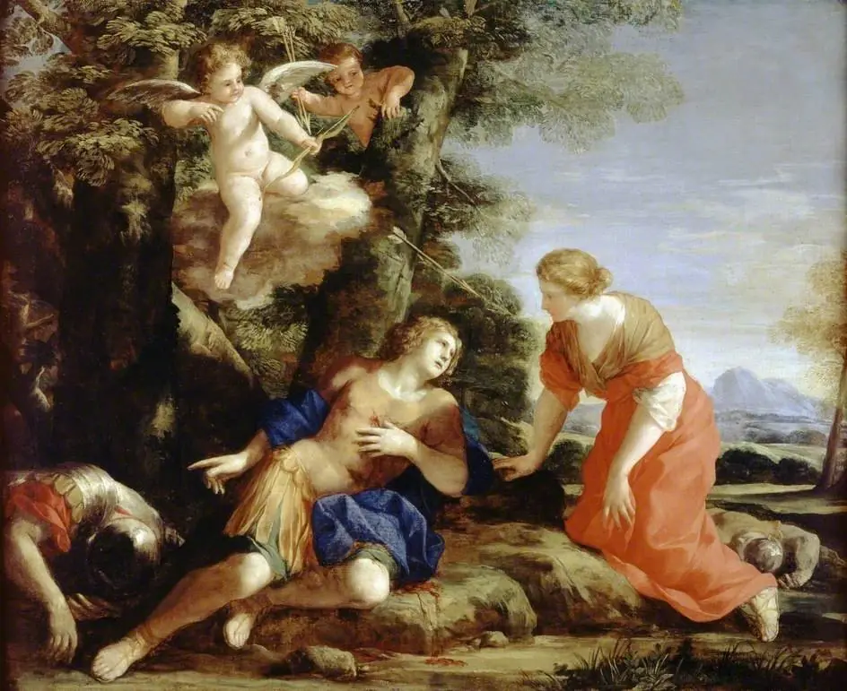 Angelica encountering the wounded Medoro, by Giovanni Francesco Romanelli