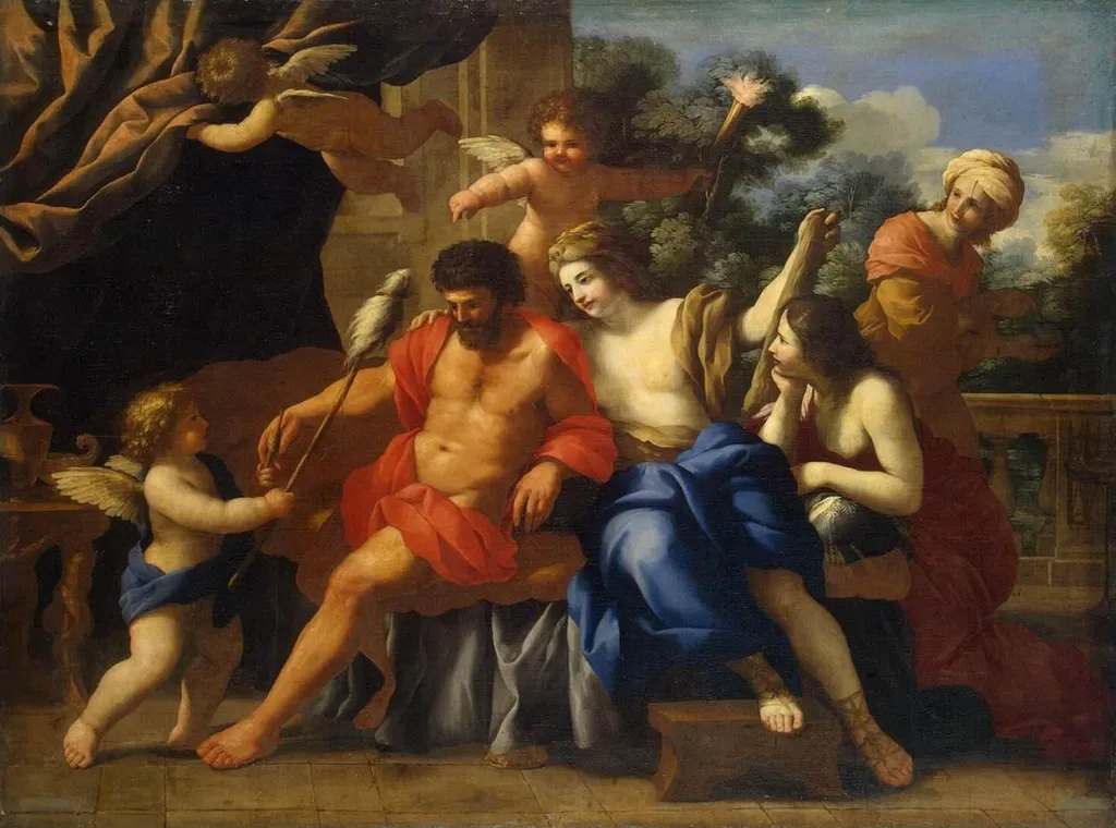 Hercules and Omphale, by Giovanni Francesco Romanelli, oil, 1650