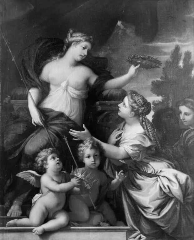 Queen Christina Crowned with Laurels by Wisdom, by Giovanni Francesco Romanelli, oil, 1643