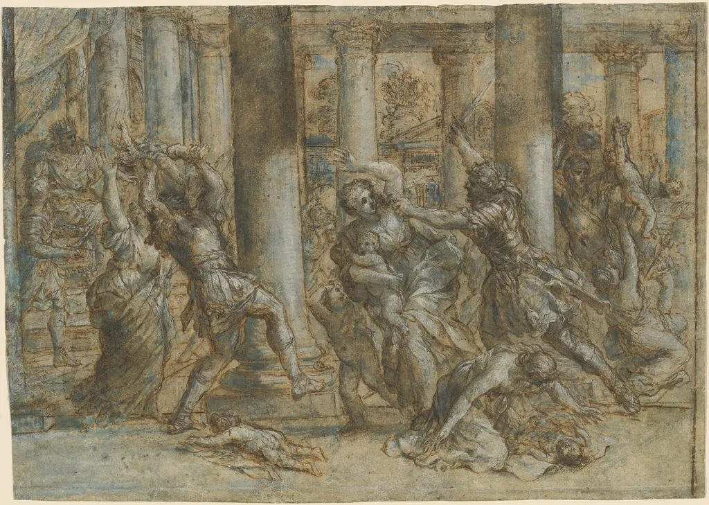 The Massacre of the Innocents, by Giovanni Francesco Romanelli, ink, 1635