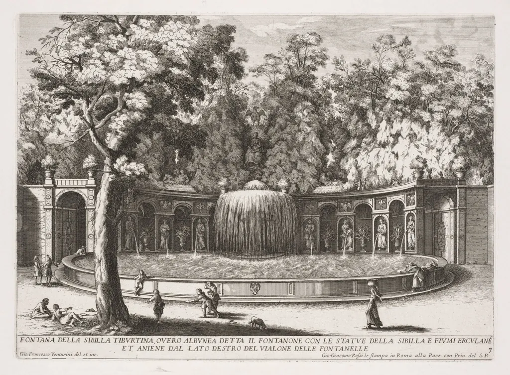 The Fountains of Rome (Le fontane di Roma), Book IV, plate 7: Fountain of the Tiburtine Sibyl (Fontana della Sibilla Tiburtina), by Giovanni Francesco Venturini, 1688
