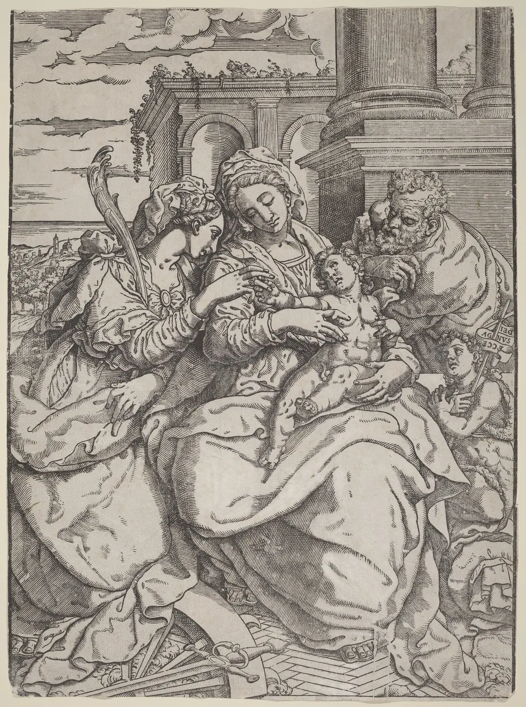 Madonna and Child with Saint Catherine, by Giovanni Gallo, ink, 1550