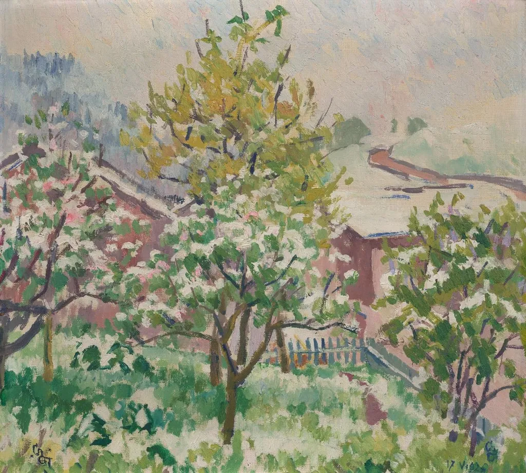 Blühende Bäume im Schnee, by Giovanni Giacometti, oil, 1926