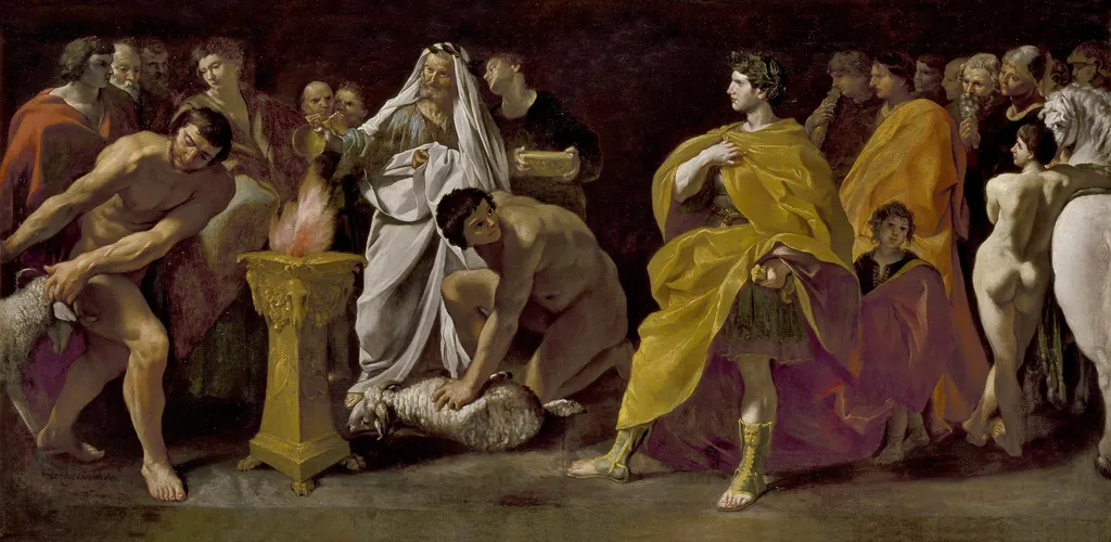 A Priest sacrificing for a Roman Emperor, by Giovanni Lanfranco, oil, 1635