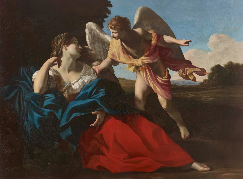 Hagar and the angel in the desert, by Giovanni Lanfranco, oil, 1616