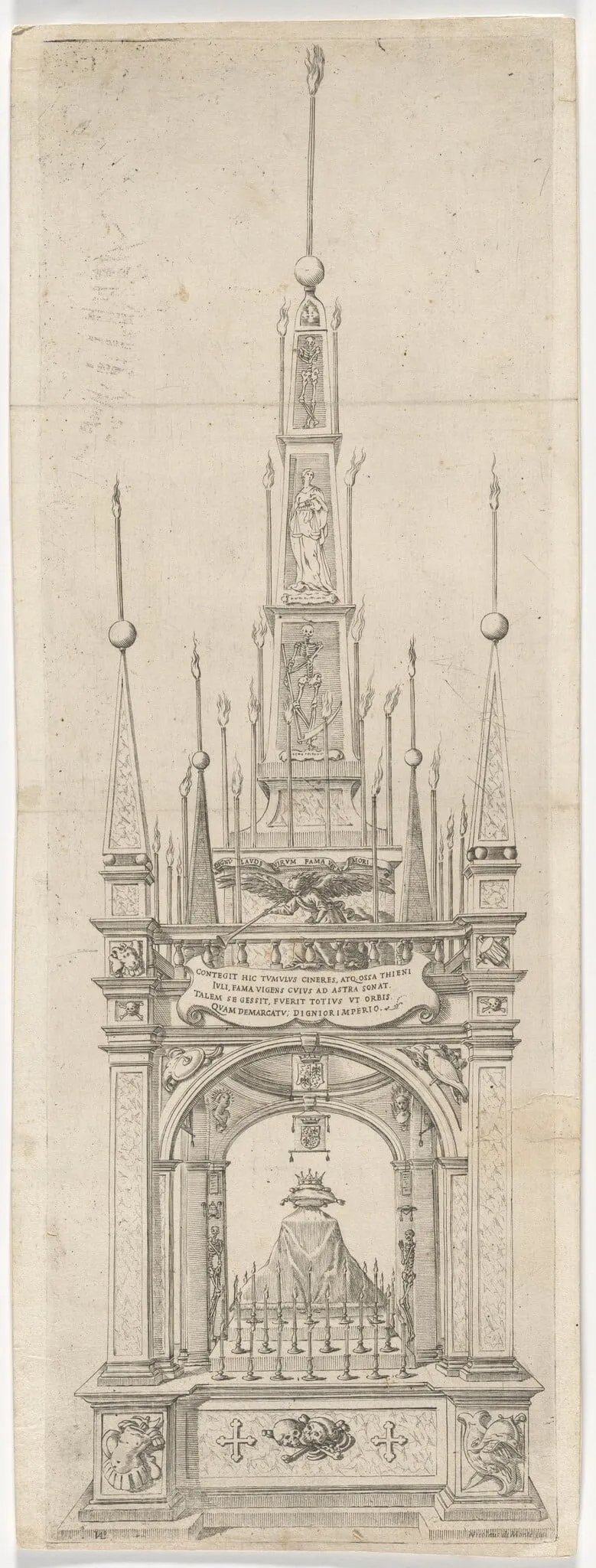Catafalque for the Funeral of Giulio Thieni, Marquis of Scandiano, by Giovanni Luigi Valesio, ink, 1621