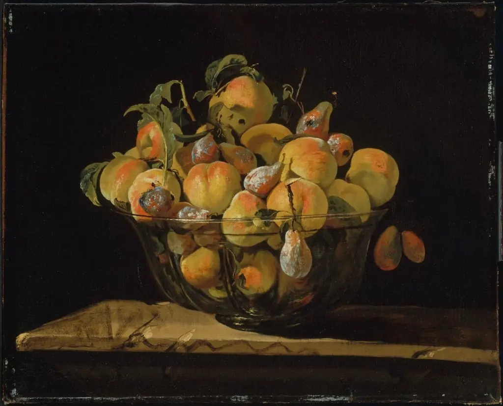 Peaches and Pears in a Glass Bowl, by Giovanni Paolo Castelli