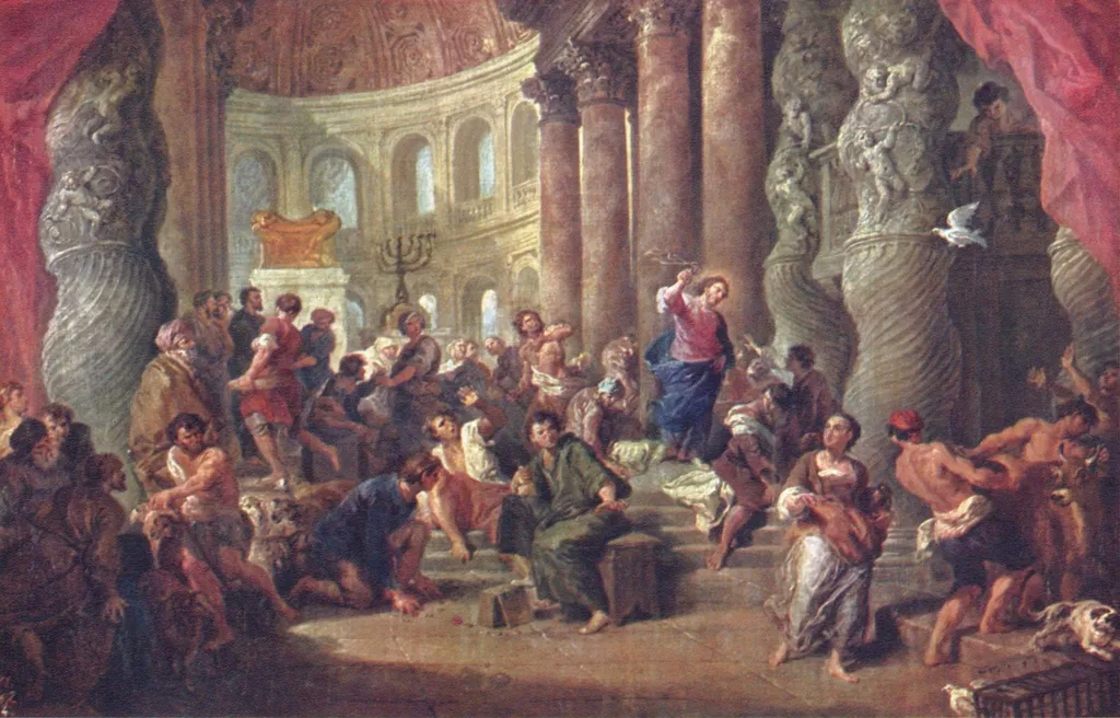 Christ casting the Money Changers out of the Temple, by Giovanni Paolo Panini, oil, 1725